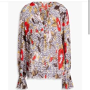 DIANE VON FURSTENBERG Elton floral-print plissé-chiffon blouse